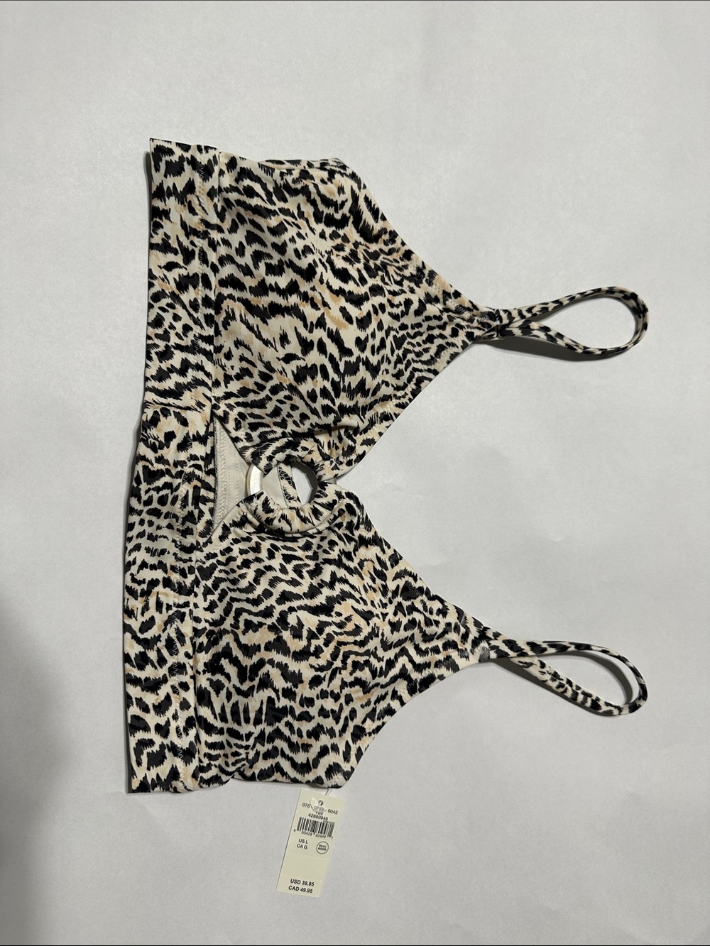 Aerie Ring-Front Bikini Top - Beige & Black